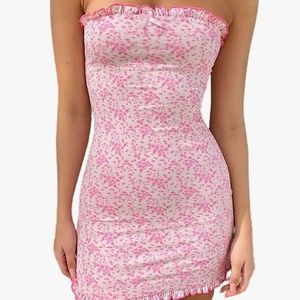 Pink Strapless Floral Dress